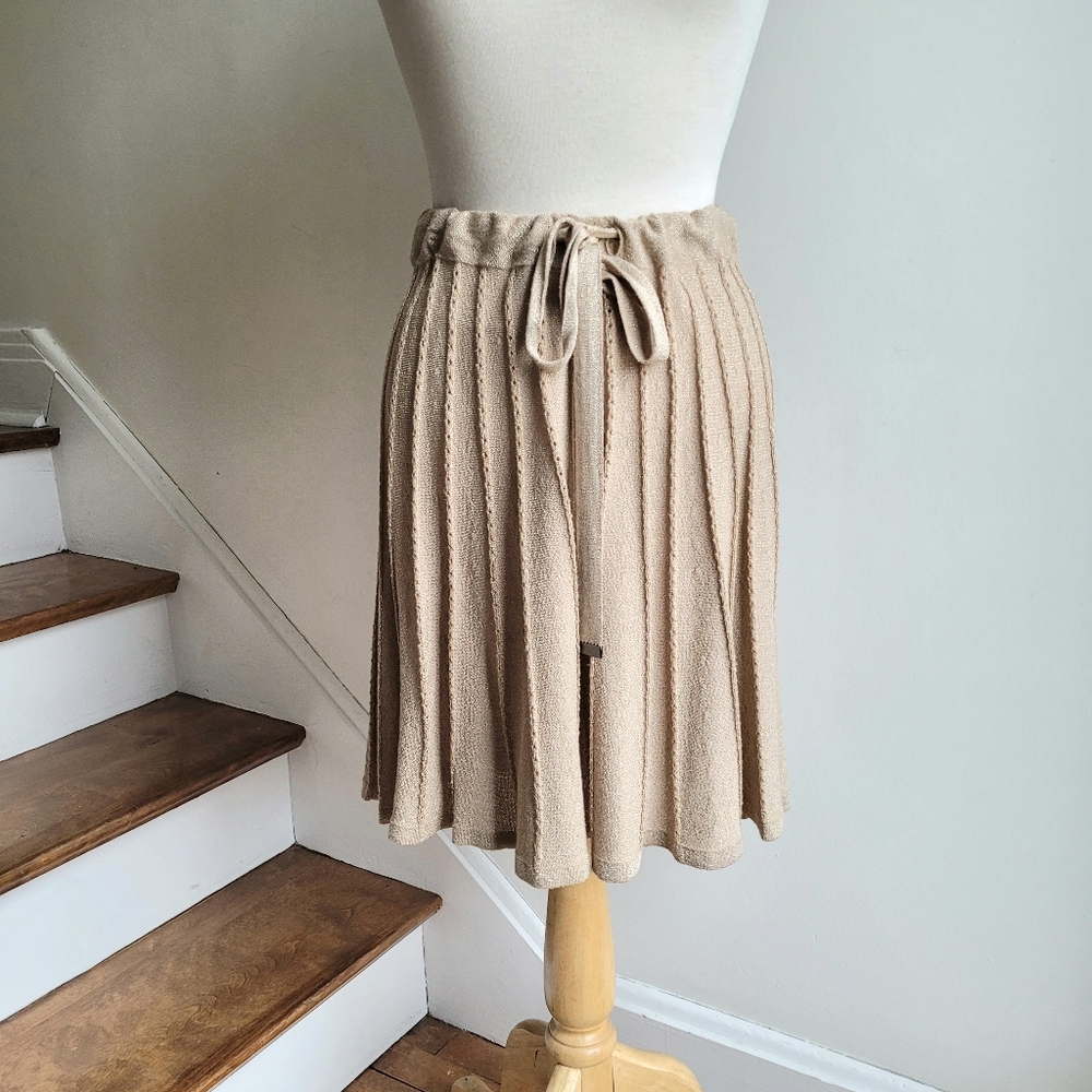 ROSEMUNDE COPENHAGEN Knit Gold Pleated Shimmer Skirt M